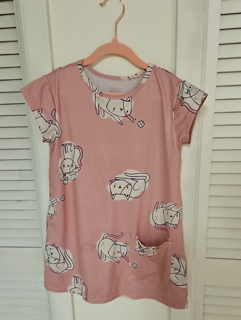 Souris Mini Girls' Pink Cat Print Pocket Night Dress